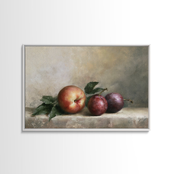 Peach and Plum Still Life Canvas Print, Dining Room Art, Kitchen Wall Decor, Dining Room Decor, Dining, Statement Artwork, DRA-3x2-72
