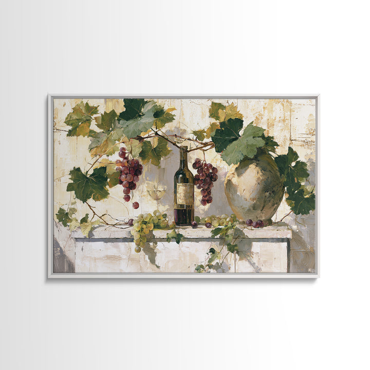 Botanical Grapevine with Leaves and Fruit Canvas Print, Dining Room Art, Abstract Wall Art, Dining Room Decor, Oil Painting, DRA-3x2-73