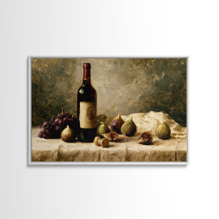 Wine Bottle and Figs on a Linen Framed Canvas Print, Dining Room Art, Kitchen Art, Dining Room Decor, Abstract Art, Dining, DRA-3x2-79