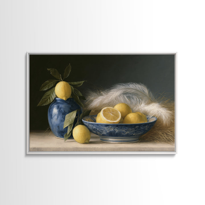 Italian Lemon Branch Framed Canvas Print, Dining Room Art, Modern Wall Art, Dining Room Decor, Watercolor Art, Dining, DRA-3x2-81