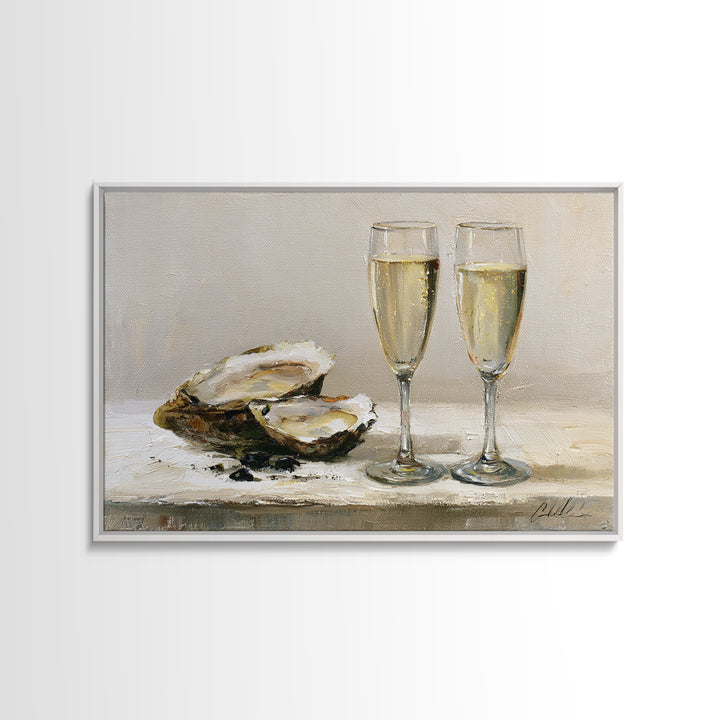 Elegant Oyster and Champagne Still Life Canvas Print, Dining Room Art, Neutral Decor, Dining Room Decor, Fine Art, Dining, DRA-3x2-83