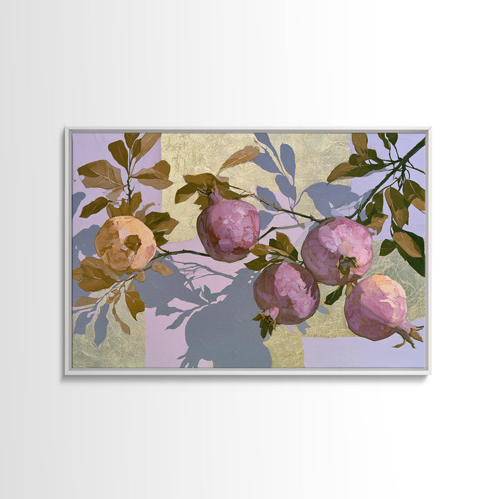 Pomegranate and Gold Leaf Botanical Study Canvas Print, Dining Room Art, Coastal Decor, Dining Room Decor, Fine Art, Dining, DRA-3x2-84