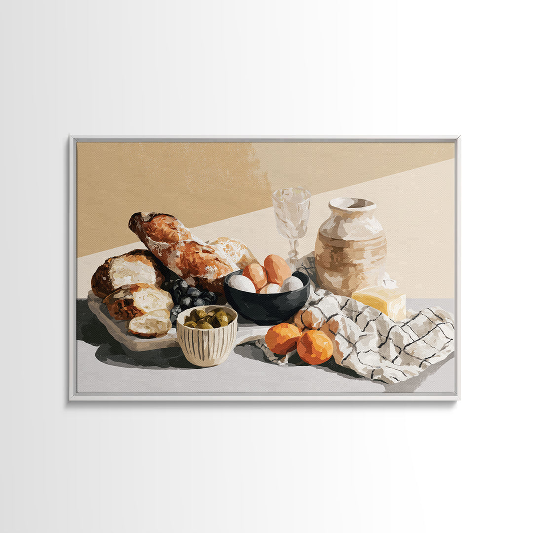 French Bistro Food Illustration Without Text Framed Canvas Print, Dining Room Art, Printable Art, Dining Room Decor, Dining, DRA-3x2-86