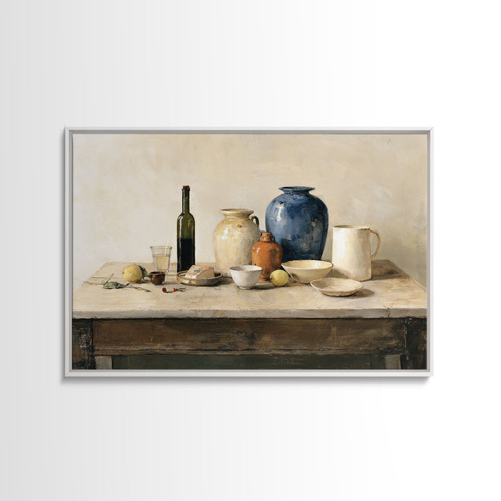 Sunlit Farmhouse Table Objects Without Room View Canvas Print, Dining Room Art, 3 Piece Wall Art, Dining Room Decor, Dining, DRA-3x2-93