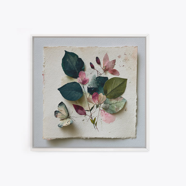 Botanical Collage with Butterflies and Old Paper Canvas Print, Eclectic Art, Wall Art, Living Room Decor, Fine Art, Eclectic, ECL-1x1-13