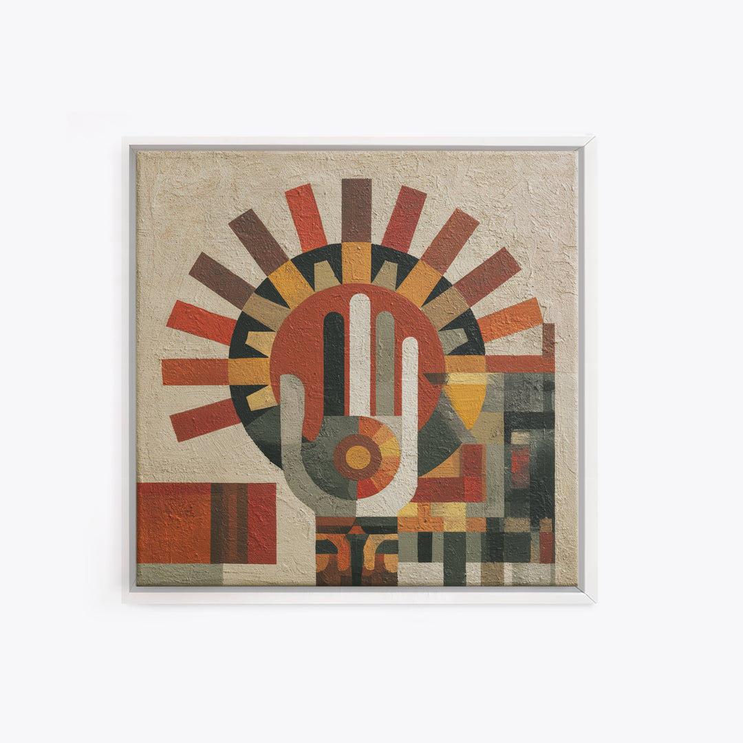 Geometric Sun and Hand Motif Canvas Print, Eclectic Art, Original Art, Living Room Decor, Abstract Art, Eclectic, Gallery Decor, ECL-1x1-15