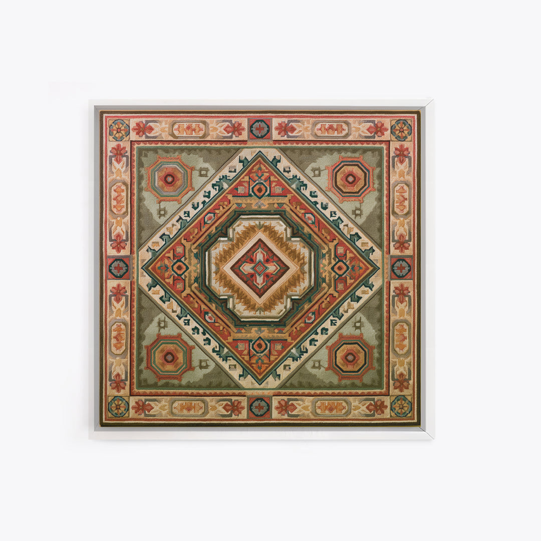 Layered Tapestry Pattern Framed Canvas Print, Eclectic Art, Large Wall Art, Living Room Decor, Watercolor Art, Eclectic, ECL-1x1-16