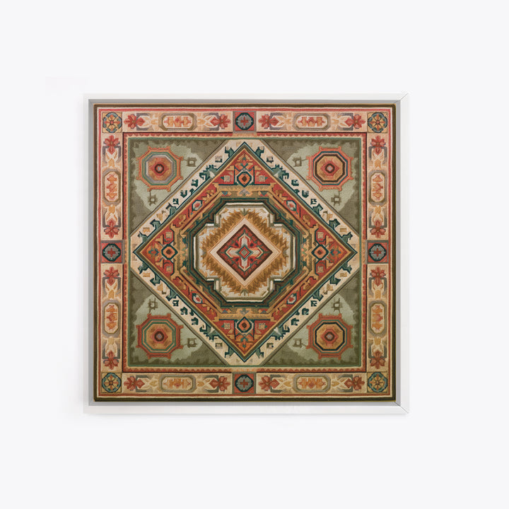 Layered Tapestry Pattern Framed Canvas Print, Eclectic Art, Large Wall Art, Living Room Decor, Watercolor Art, Eclectic, ECL-1x1-16
