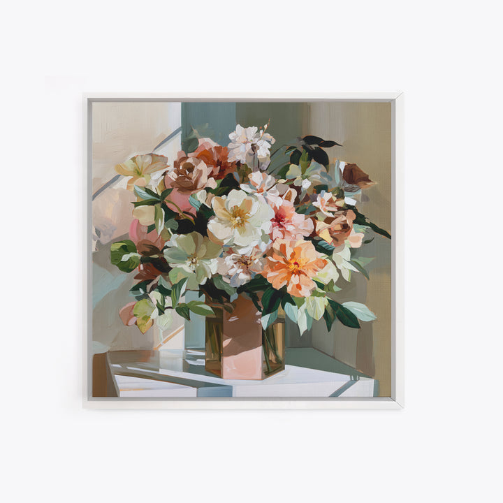Retro Futurist Vase of Flowers Framed Canvas Print, Eclectic Art, Textured Painting, Living Room Decor, Fine Art, Eclectic, ECL-1x1-34