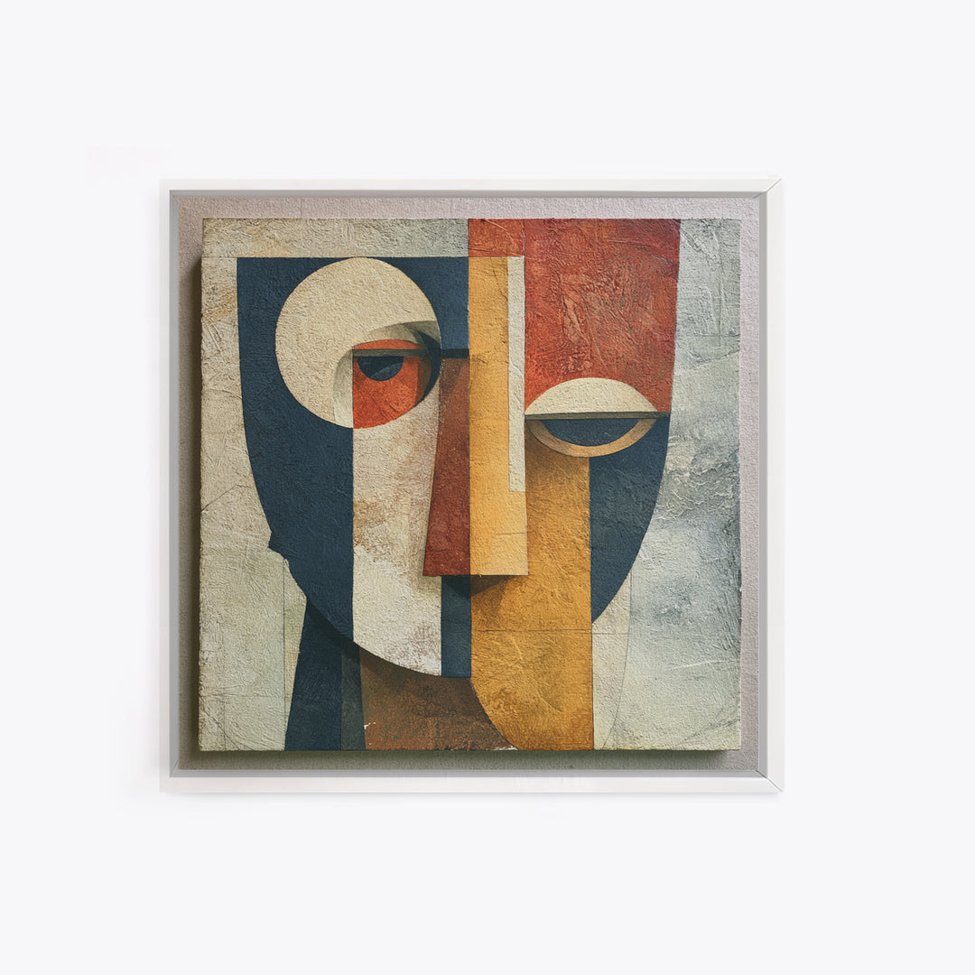Abstract Mask with Playful Textures Framed Canvas Print, Eclectic Art, Living Room Decor, Abstract Art, Eclectic, ECL-1x1-44