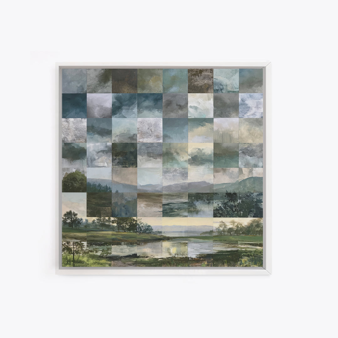 Bohemian Patchwork Landscape Framed Canvas Print, Eclectic Art, Room Decor, Living Room Decor, Oil Painting, Eclectic, ECL-1x1-48