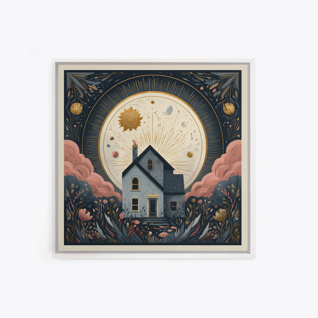 Folk Art House Canvas Print, Eclectic Art, Fine Art Print, Living Room Decor, Watercolor Art, Eclectic, Digital Prints, ECL-1x1-55