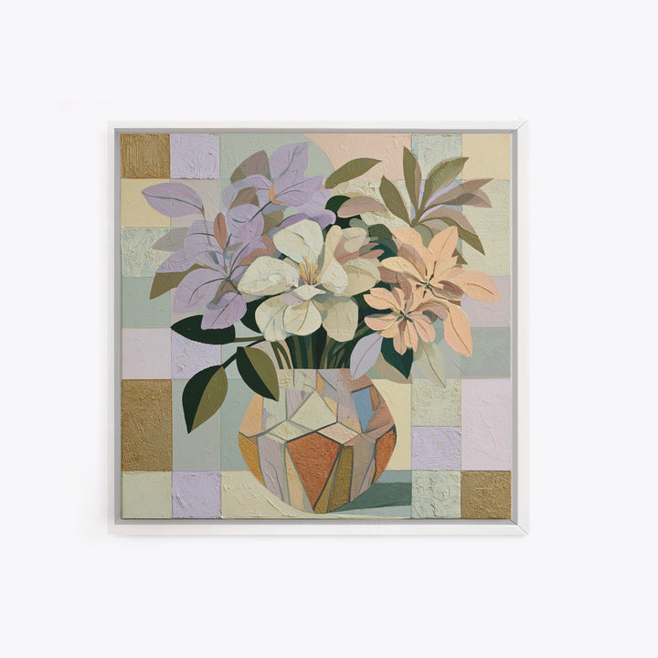 Retro Futurist Vase of Flowers Framed Canvas Print, Eclectic Art, Textured Painting, Living Room Decor, Fine Art, Eclectic, ECL-1x1-58