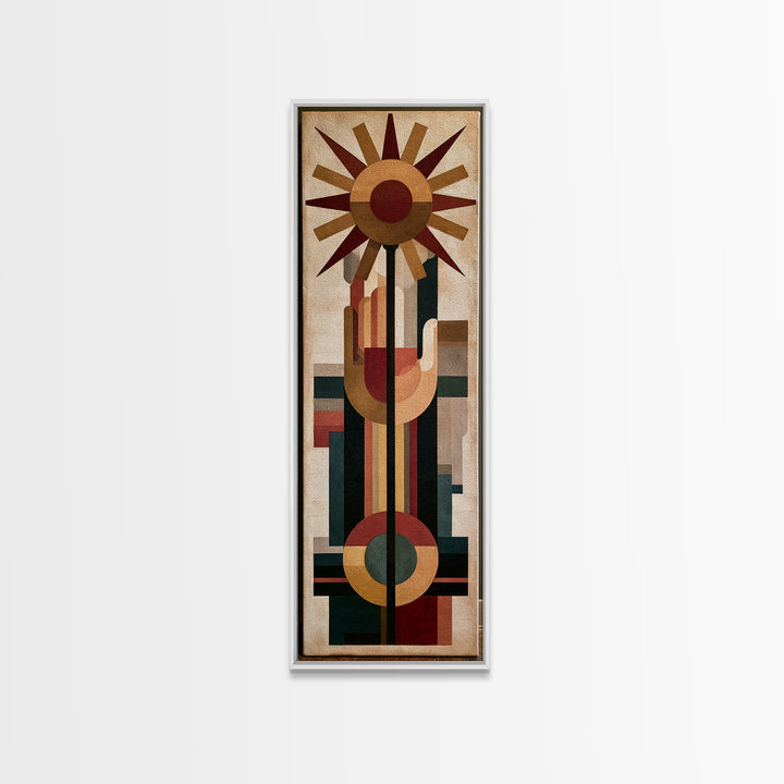 Geometric Sun and Hand Motif Framed Canvas Print, Eclectic Art, Boho Decor, Living Room Decor, Abstract Art, Eclectic, ECL-1x3-3