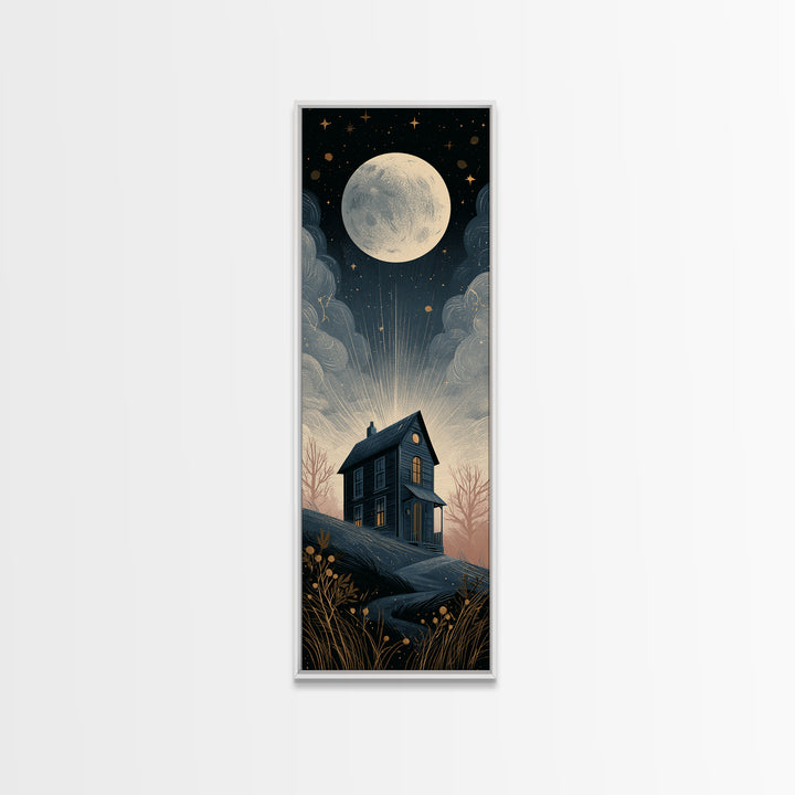Folk Art House Canvas Print, Eclectic Art, Minimalist Decor, Living Room Decor, Fine Art, Eclectic, Printable Wall Art, ECL-1x3-43