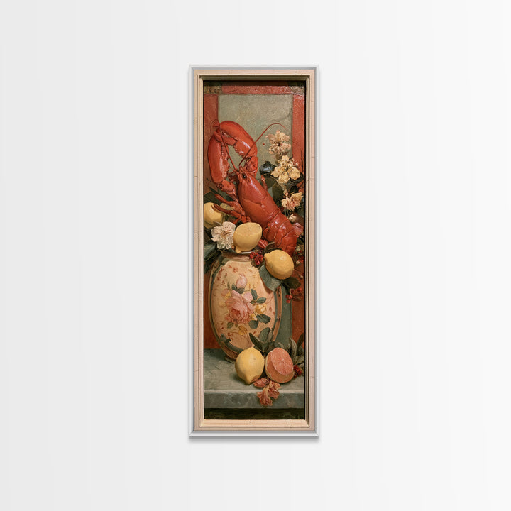 Unexpected Lobster and Lemons Still Life Framed Canvas Print, Eclectic Art, Living Room Decor, Oil Painting, Eclectic, ECL-1x3-54
