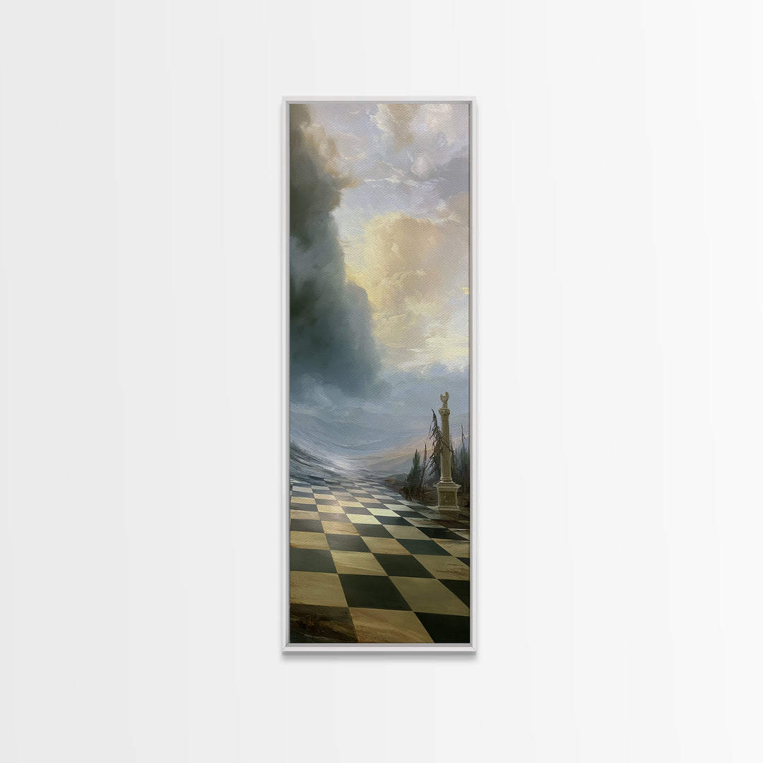 Playful Checkerboard Landscape Framed Canvas Print, Eclectic Art, Large Wall Art, Living Room Decor, Fine Art, Eclectic, ECL-1x3-69