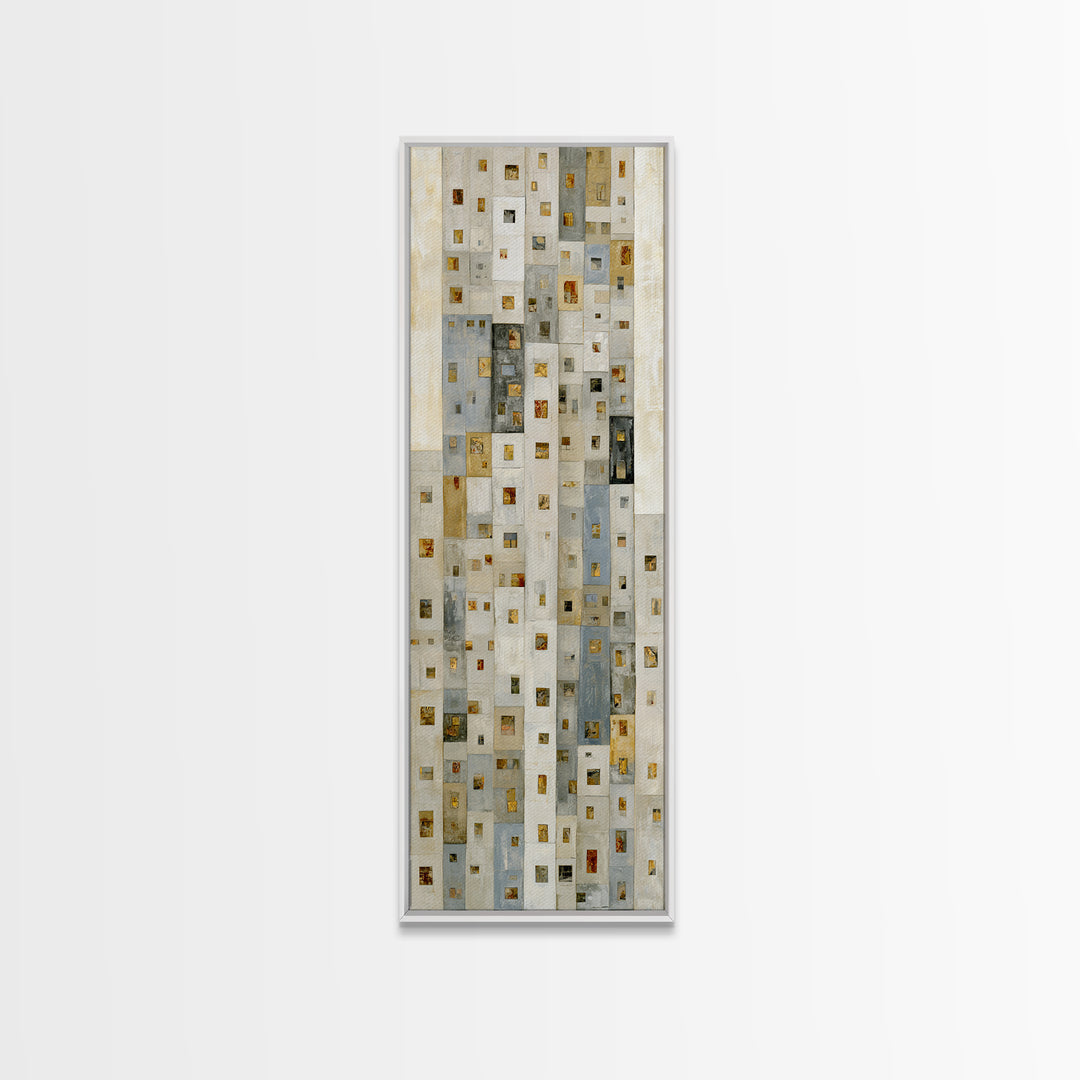 Naive Cityscape with Patterned Windows Canvas Print, Eclectic Art, Textured Painting, Living Room Decor, Fine Art, Eclectic, ECL-1x3-72
