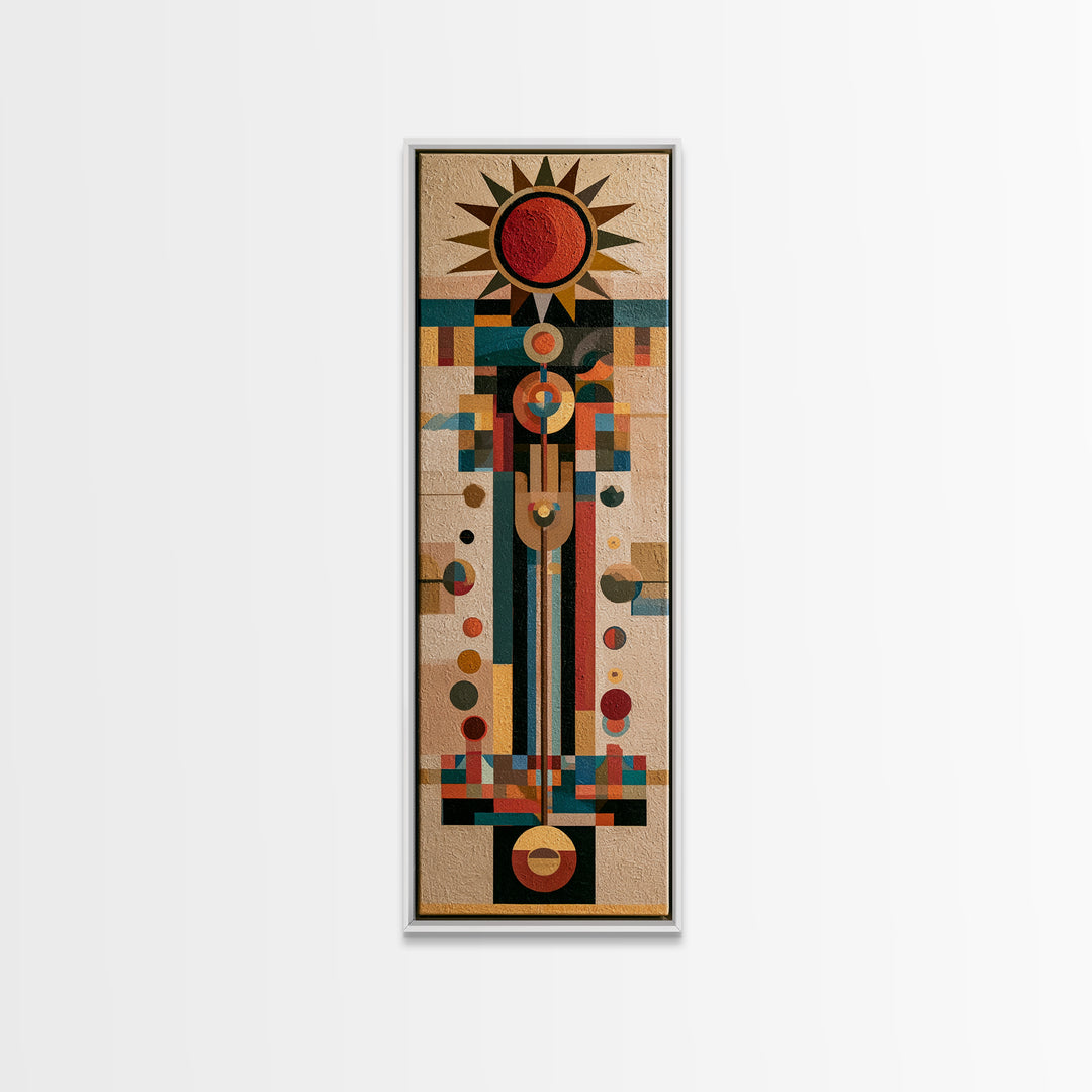 Geometric Sun and Hand Motif Framed Canvas Print, Eclectic Art, Wall Art Prints, Living Room Decor, Fine Art, Eclectic, ECL-1x3-75