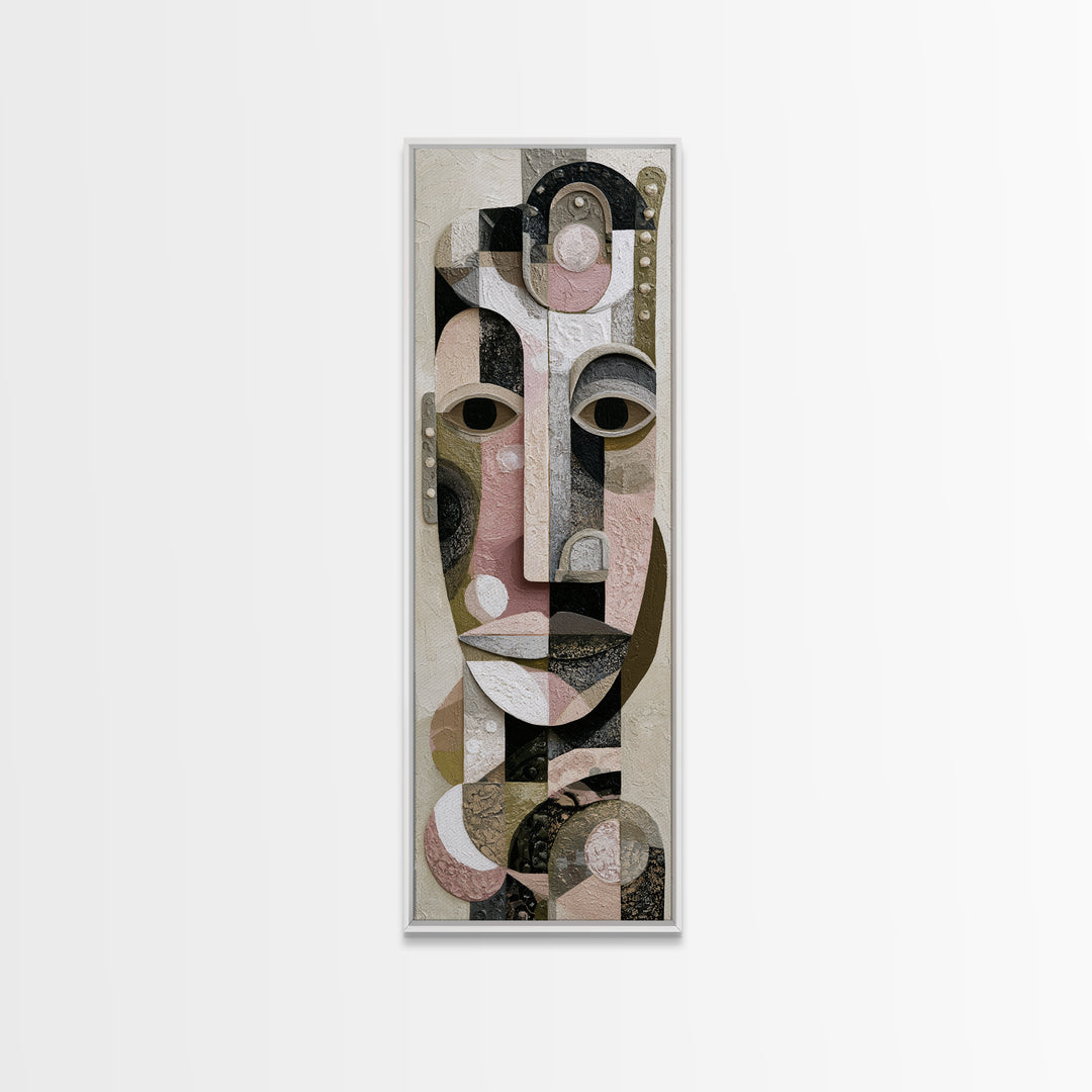 Abstract Mask with Playful Textures Framed Canvas Print, Eclectic Art, Boho, Living Room Decor, Abstract Art, Eclectic, ECL-1x3-8