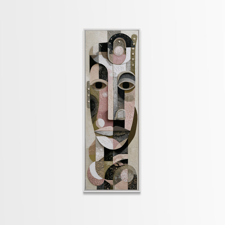 Abstract Mask with Playful Textures Framed Canvas Print, Eclectic Art, Boho, Living Room Decor, Abstract Art, Eclectic, ECL-1x3-8