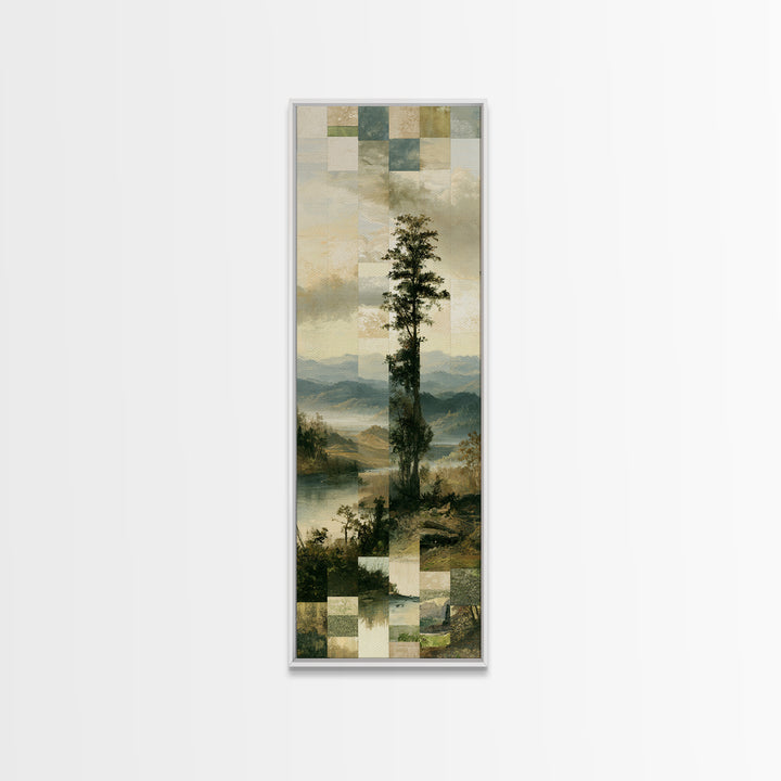 Bohemian Patchwork Landscape Framed Canvas Print, Eclectic Art, Statement Artwork, Living Room Decor, Oil Painting, Eclectic, ECL-1x3-84