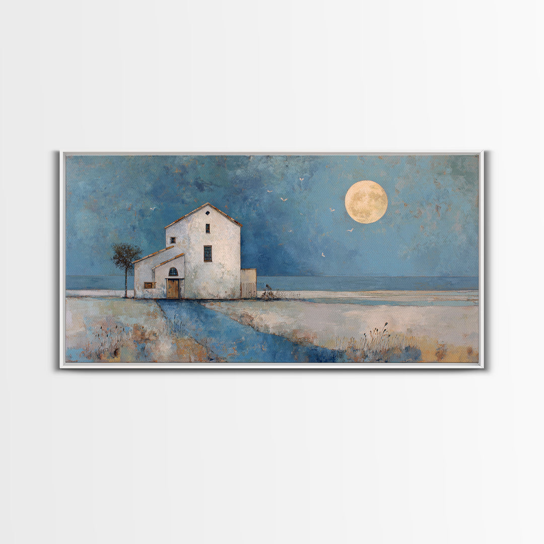 Folk Art House Framed Canvas Print, Eclectic Art, Boho, Living Room Decor, Fine Art, Eclectic, Unique Wall Art, Boho Decor, ECL-2x1-3