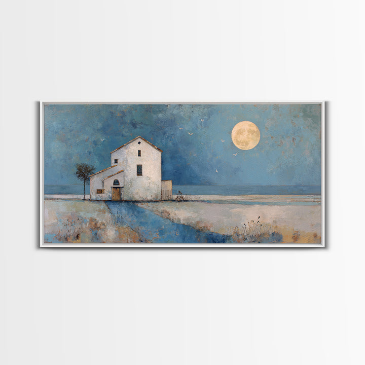 Folk Art House Framed Canvas Print, Eclectic Art, Boho, Living Room Decor, Fine Art, Eclectic, Unique Wall Art, Boho Decor, ECL-2x1-3