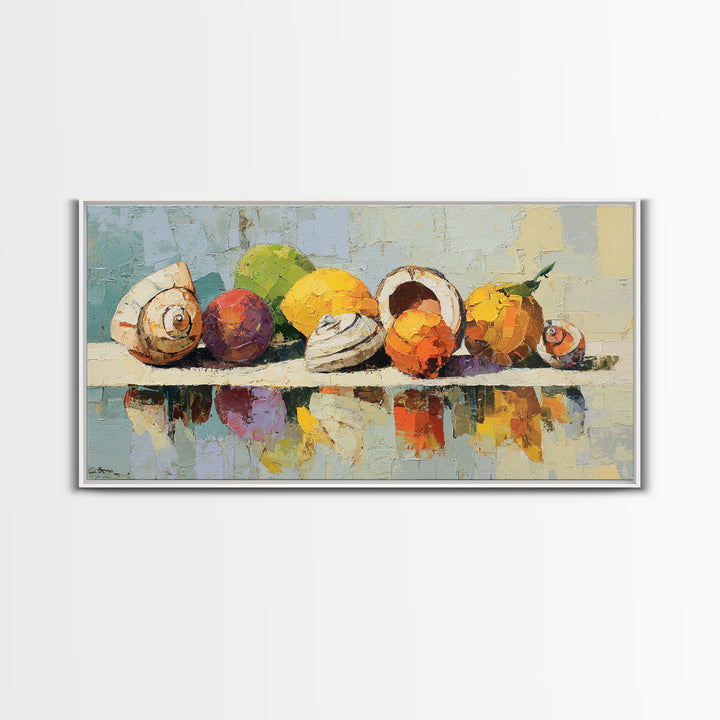 Unexpected Lobster and Lemons Still Life Framed Canvas Print, Eclectic Art, Living Room Decor, Watercolor Art, Eclectic, ECL-2x1-38