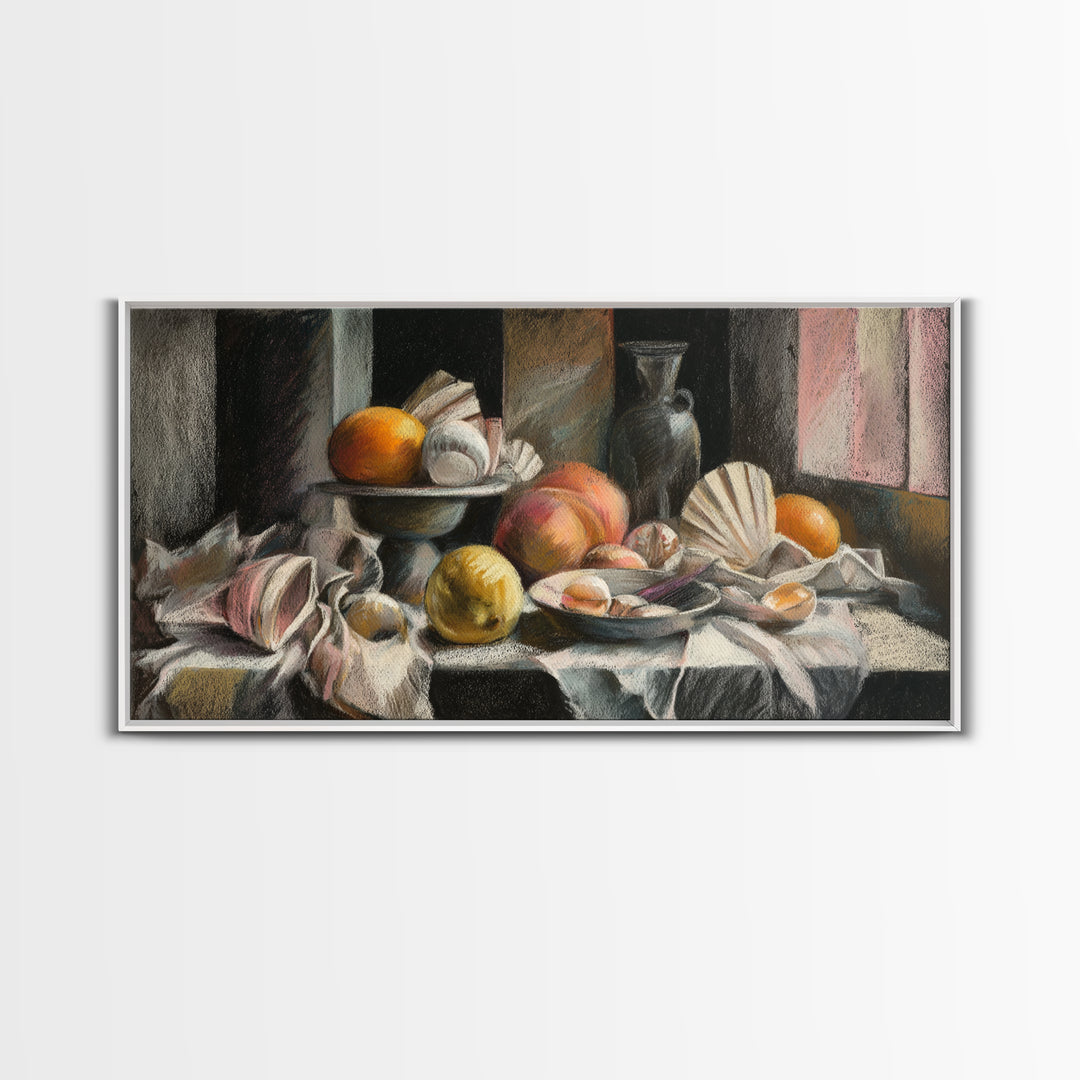Unexpected Lobster and Lemons Still Life Framed Canvas Print, Eclectic Art, Large Wall Art, Living Room Decor, Eclectic, ECL-2x1-86