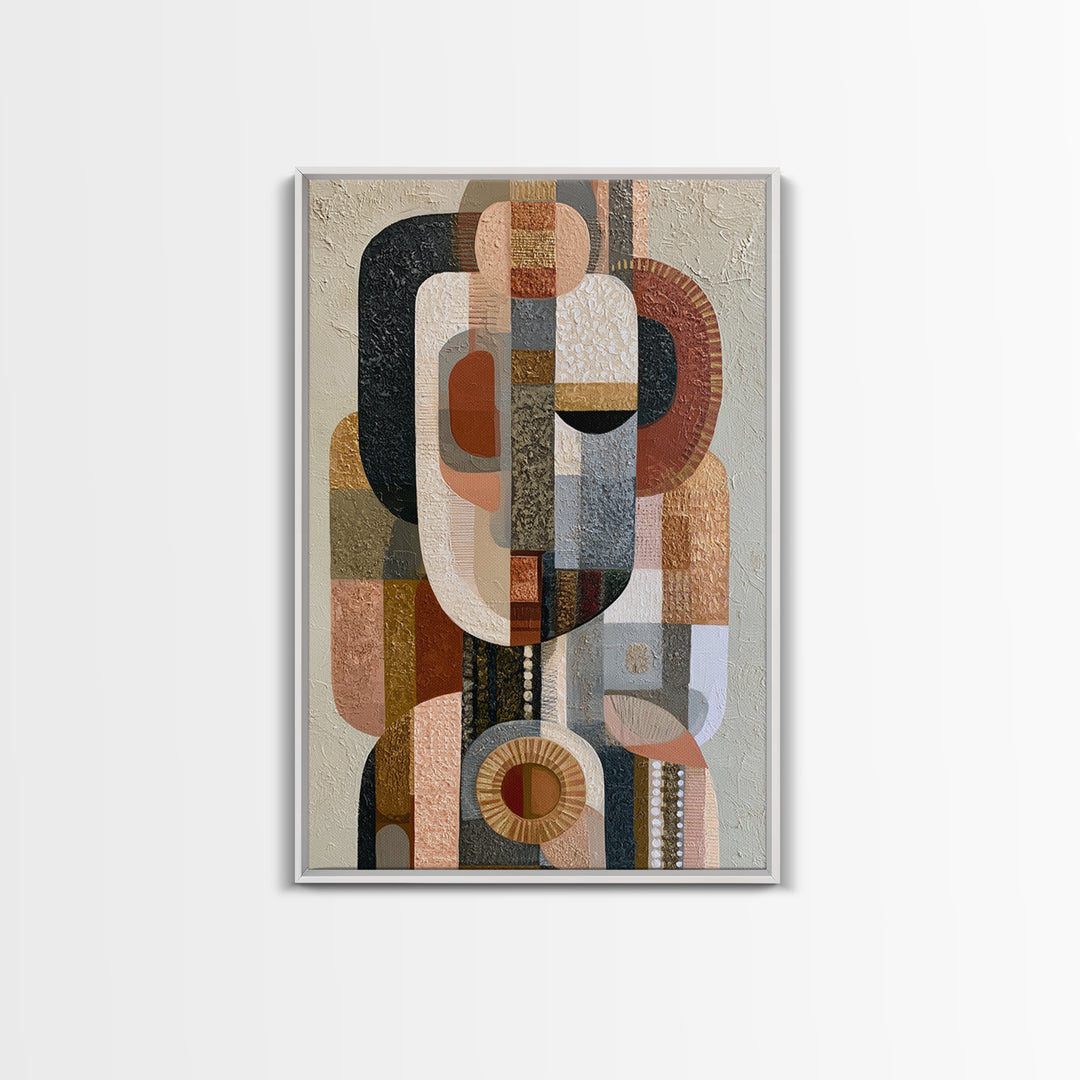 Abstract Mask with Playful Textures Framed Canvas Print, Eclectic Art, Boho Wall Art, Living Room Decor, Abstract Art, Eclectic, ECL-2x3-100