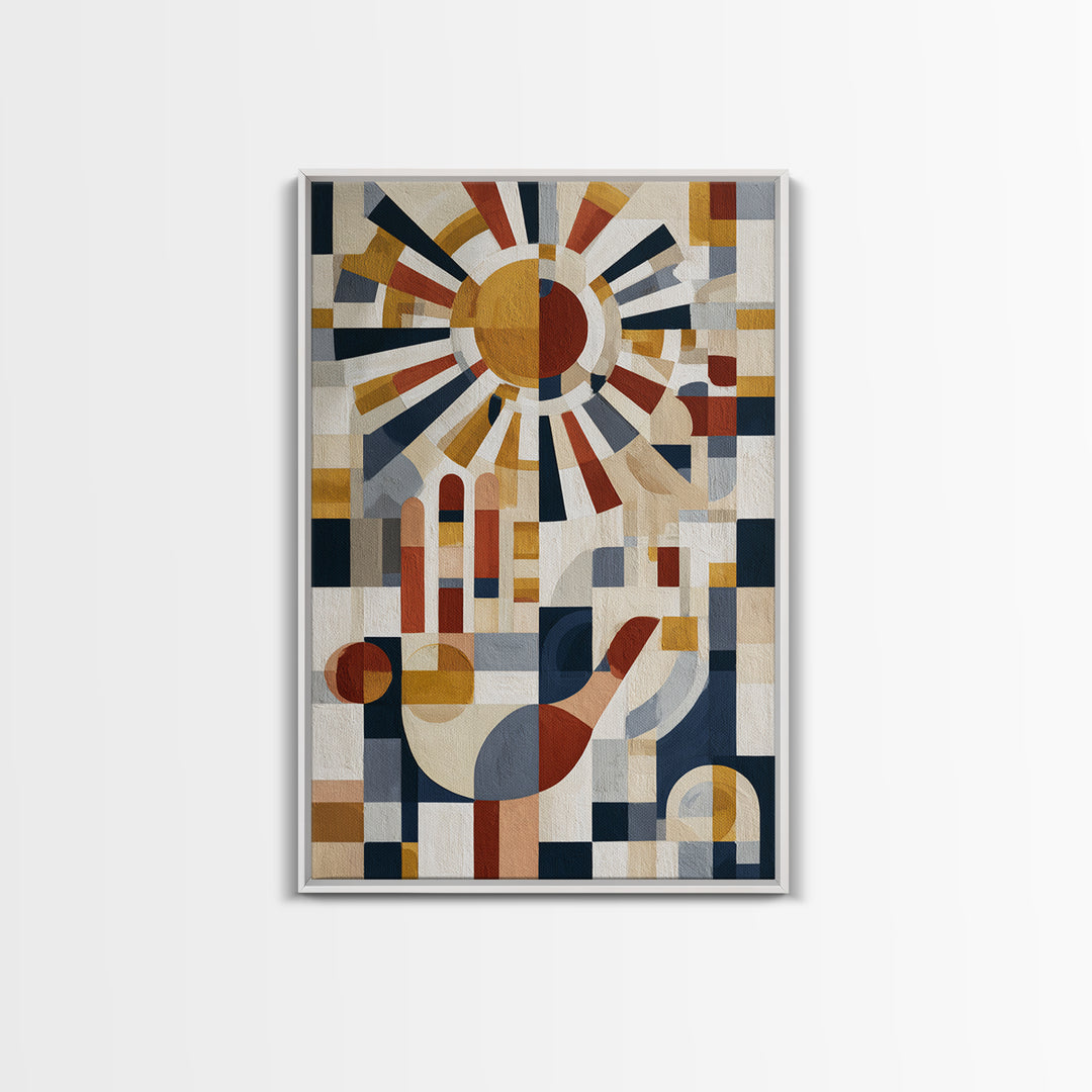 Geometric Sun and Hand Motif Canvas Print, Eclectic Art, Unique Wall Art, Living Room Decor, Abstract Art, Eclectic, Home Decor, ECL-2x3-23