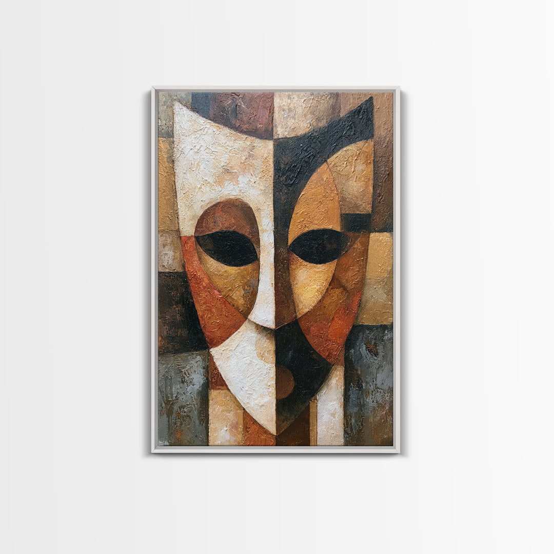 Abstract Mask with Playful Textures Framed Canvas Print, Eclectic Art, Minimalist Decor, Living Room Decor, Fine Art, Eclectic, ECL-2x3-28