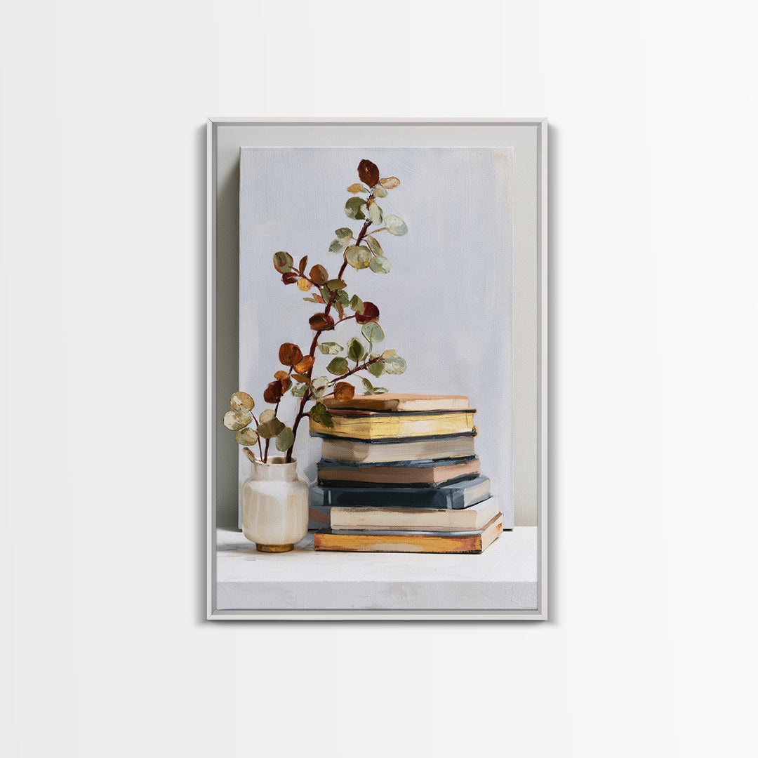Colorful Book and Plant Still Life Canvas Print, Eclectic Art, Living Room Decor, Fine Art, Eclectic, Textured Painting, ECL-2x3-31