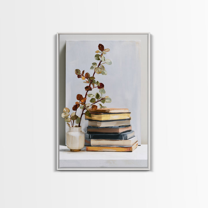 Colorful Book and Plant Still Life Canvas Print, Eclectic Art, Living Room Decor, Fine Art, Eclectic, Textured Painting, ECL-2x3-31