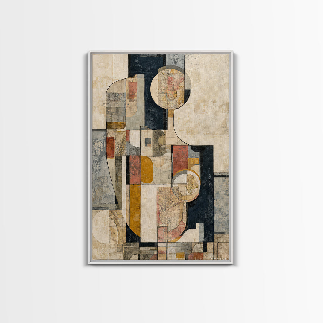 Abstract Shapes Layered Framed Canvas Print, Eclectic Art, Digital Prints, Living Room Decor, Abstract Art, Eclectic, ECL-2x3-36