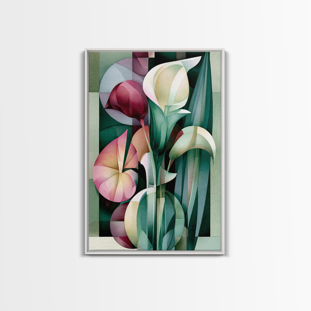 Retro Futurist Vase of Flowers Framed Canvas Print, Eclectic Art, Printables, Living Room Decor, Eclectic, Boho Wall Art, ECL-2x3-42