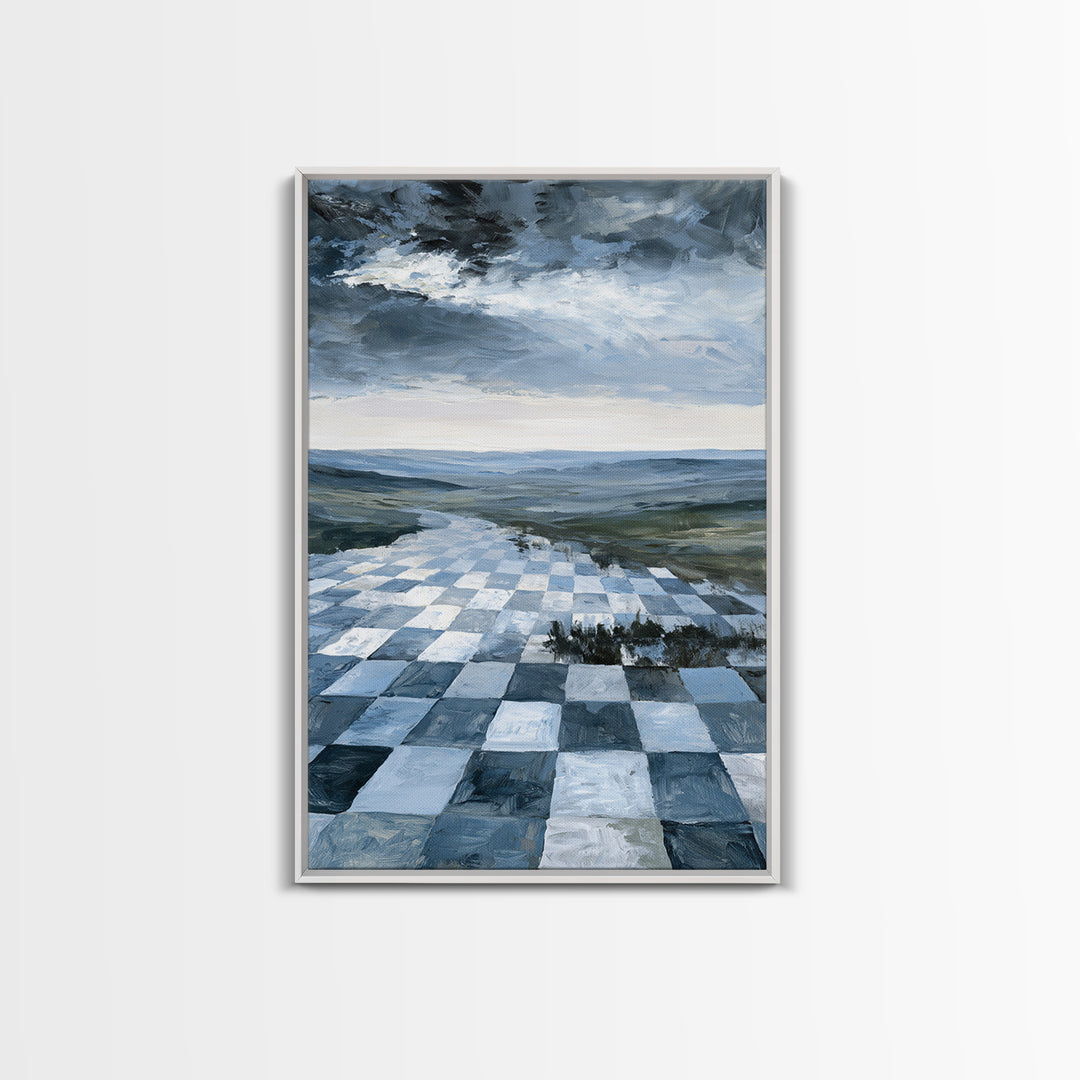 Playful Checkerboard Landscape Canvas Print, Eclectic Art, Modern Decor, Living Room Decor, Oil Painting, Eclectic, Wall Decor, ECL-2x3-65