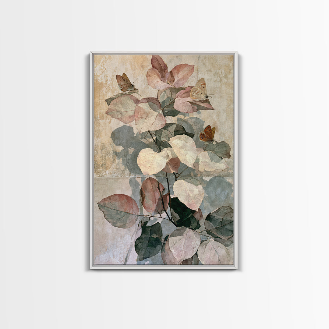 Botanical Collage with Butterflies and Old Paper Canvas Print, Eclectic Art, Fine Art Print, Living Room Decor, Eclectic, ECL-2x3-69