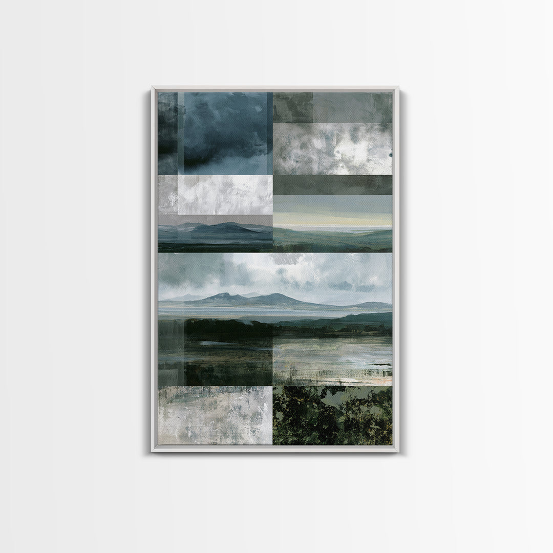 Bohemian Patchwork Landscape Framed Canvas Print, Eclectic Art, Room Decor, Living Room Decor, Fine Art, Eclectic, Artwork, ECL-2x3-8
