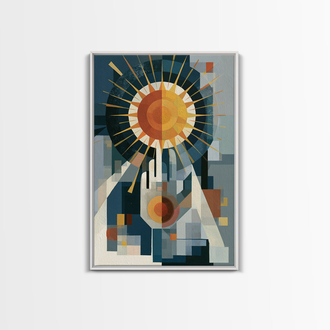 Geometric Sun and Hand Motif Canvas Print, Eclectic Art, Printable Wall Art, Living Room Decor, Abstract Art, Eclectic, ECL-2x3-95