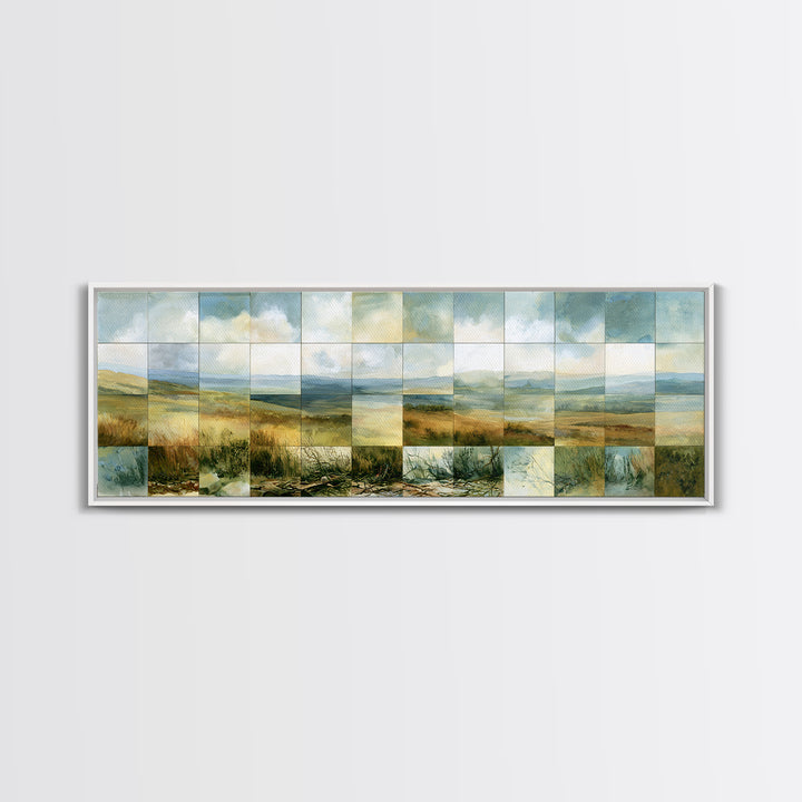Playful Checkerboard Landscape Framed Canvas Print, Eclectic Art, Fine Art Print, Living Room Decor, Watercolor Art, Eclectic, ECL-3x1-1