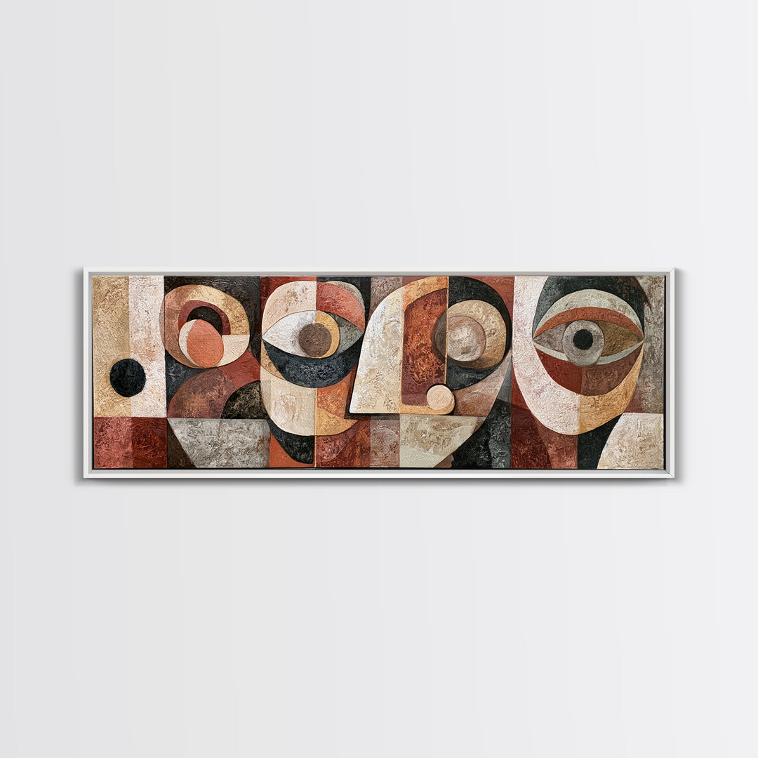 Abstract Mask with Playful Textures Framed Canvas Print, Eclectic Art, Dopamine Decor, Living Room Decor, Abstract Art, ECL-3x1-12