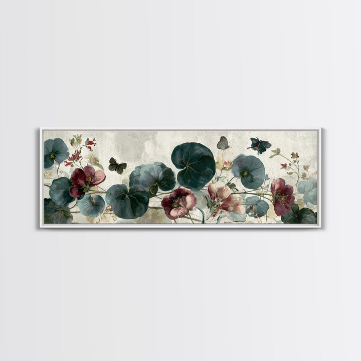 Botanical Collage with Butterflies and Old Paper Canvas Print, Eclectic Art, Statement Artwork, Living Room Decor, Eclectic, ECL-3x1-29
