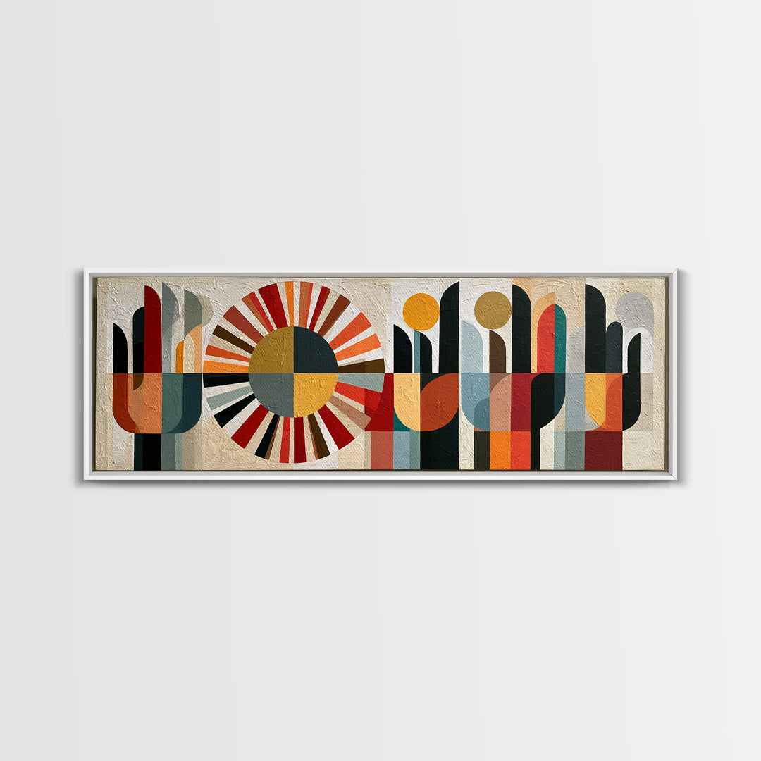 Geometric Sun and Hand Motif Canvas Print, Eclectic Art, Room Decor, Living Room Decor, Eclectic, Artwork, Original Art, ECL-3x1-31