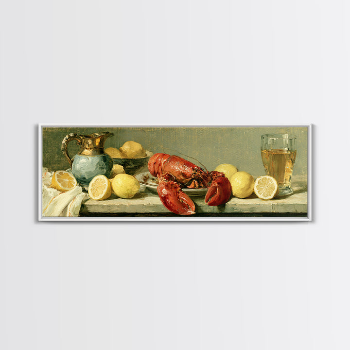 Unexpected Lobster and Lemons Still Life Canvas Print, Eclectic Art, Digital Print, Living Room Decor, Abstract Art, Eclectic, ECL-3x1-34