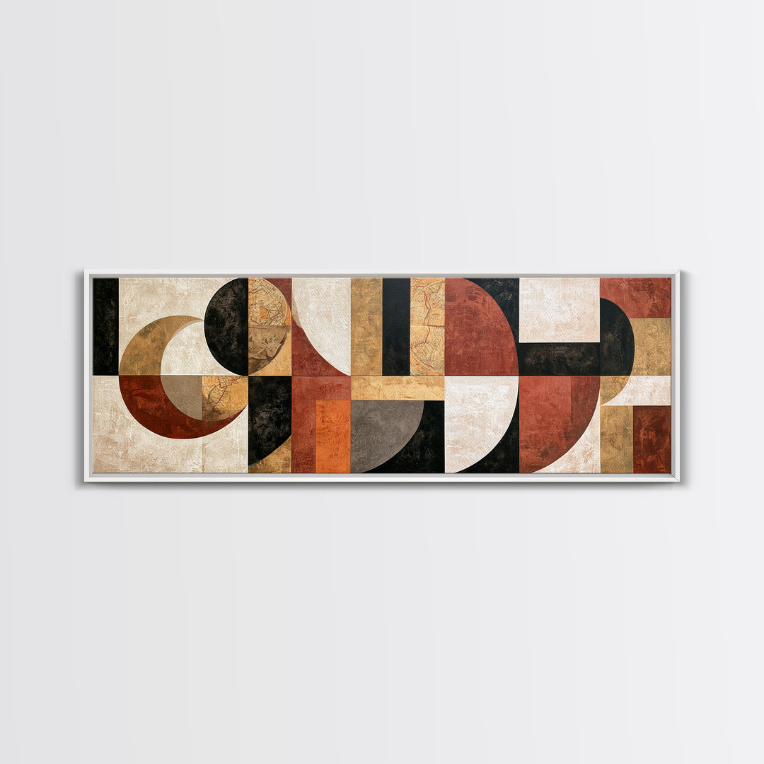 Abstract Shapes Layered Framed Canvas Print, Eclectic Art, Statement Artwork, Living Room Decor, Abstract Art, Eclectic, ECL-3x1-44