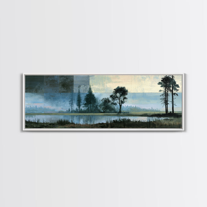 Bohemian Patchwork Landscape Framed Canvas Print, Eclectic Art, Minimalist Decor, Living Room Decor, Fine Art, Eclectic, ECL-3x1-64