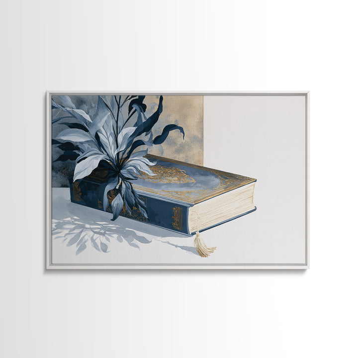 Colorful Book and Plant Still Life Framed Canvas Print, Eclectic Art, Printables, Living Room Decor, Fine Art, Eclectic, ECL-3x2-27