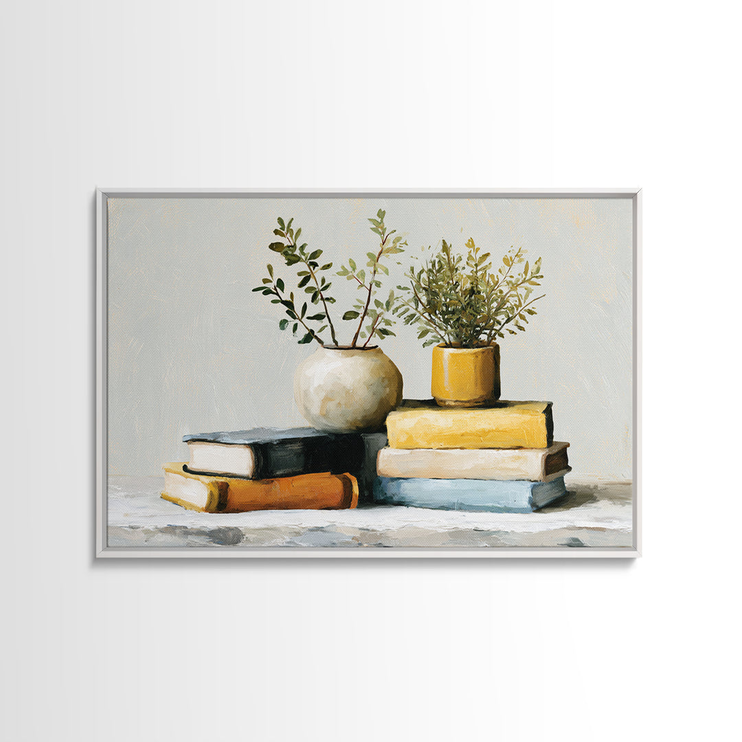 Colorful Book and Plant Still Life Canvas Print, Eclectic Art, Art Prints, Living Room Decor, Fine Art, Eclectic, Abstract Art, ECL-3x2-3